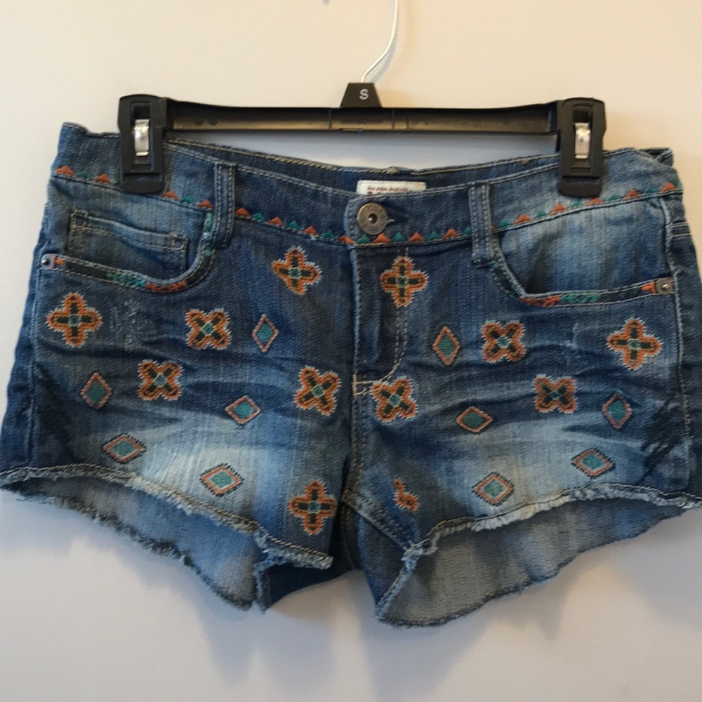 Patchwork cross jean shorts